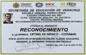 Grupo Cotemar empodera personas a través de la educación reconocimiento adopta una escuela