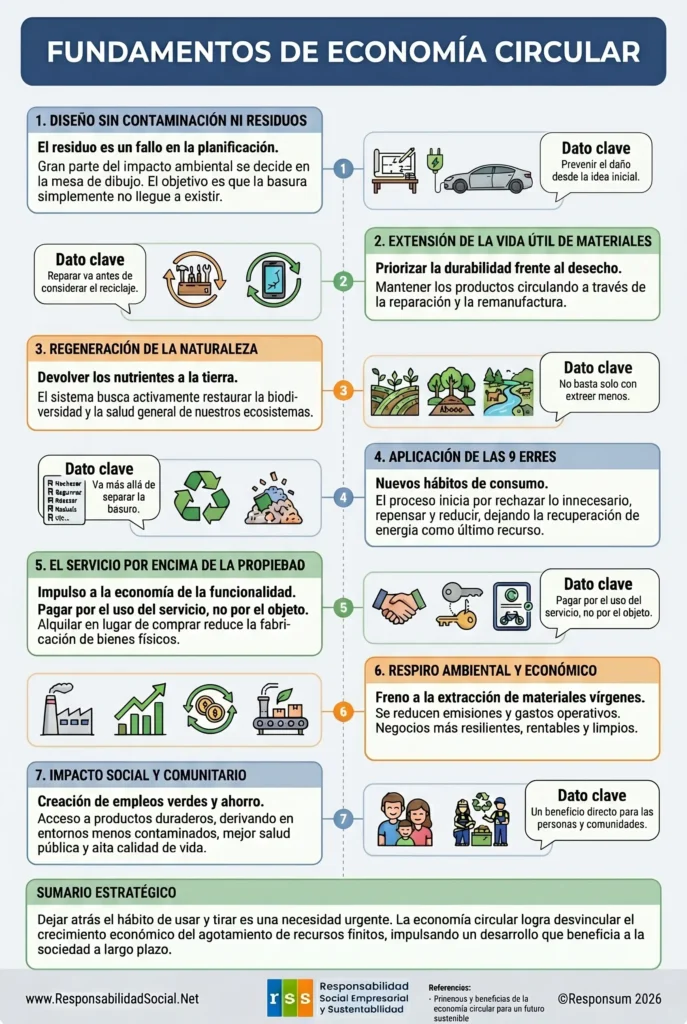 Infografía: Principios y beneficios de la economía circular para un futuro sostenible